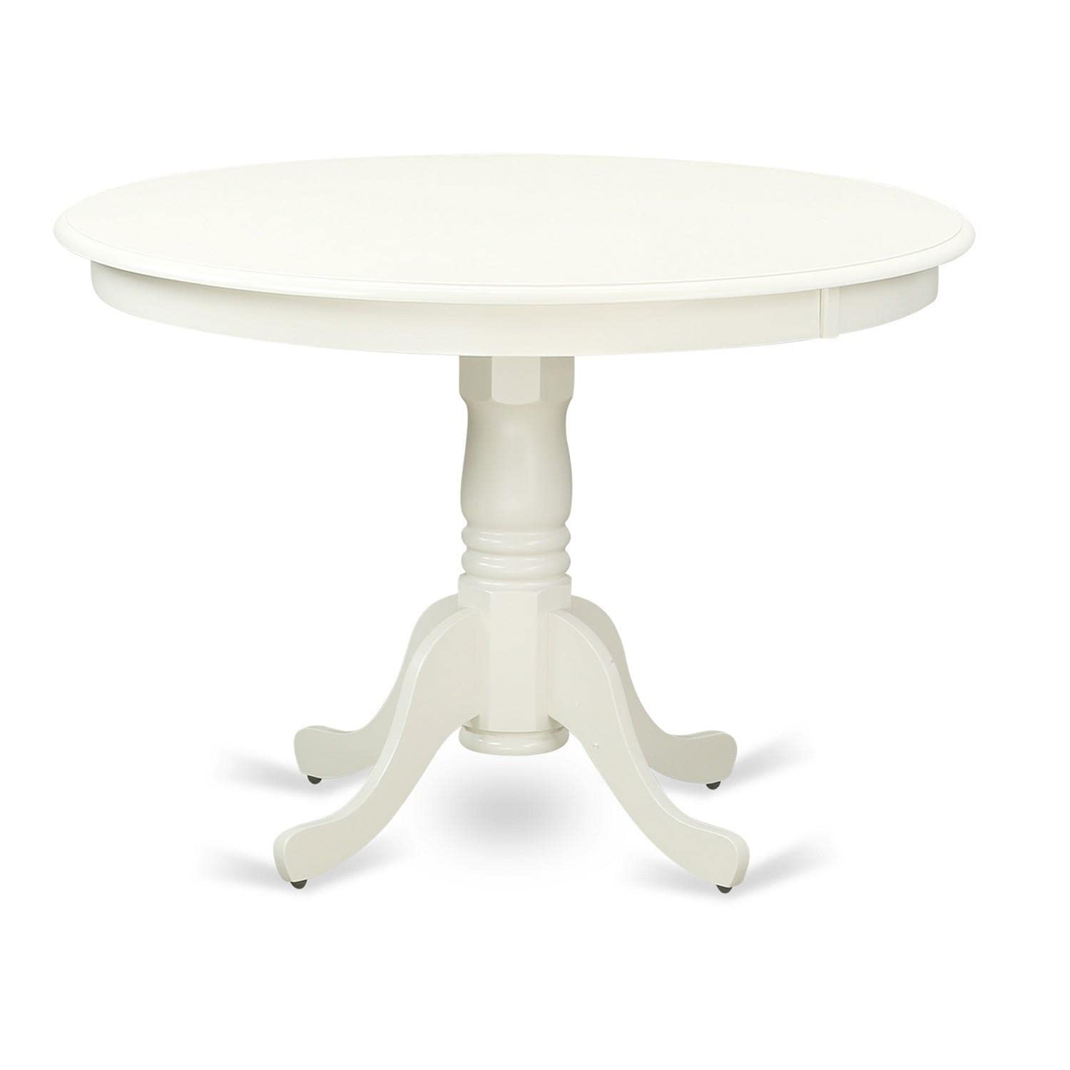 East West Furniture Hlva3-Lwh-C 3 Piece Kitchen Table & Chairs Set Contains A Round Dining Table With Pedestal And 2 Linen Fabric Dining Room Chairs, 42X42 Inch, Linen White